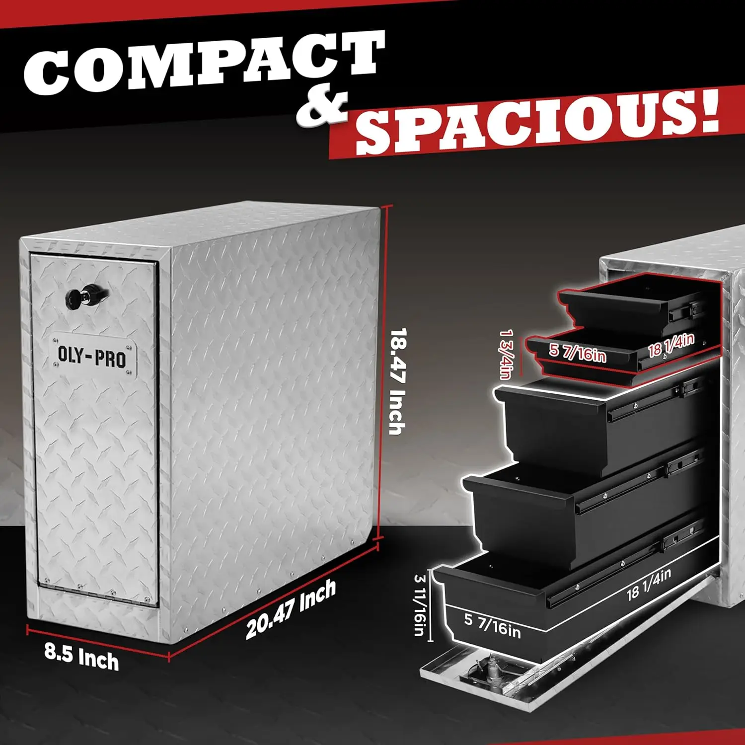 صندوق أدوات سرير الشاحنة مع شرائح 5 أدراج |   أداة تخزين الصدر للأدوات المصنوعة من الألومنيوم شديدة التحمل قابلة للقفل للبيك اب وموقع العمل والشاحنات الجانبية |   8-