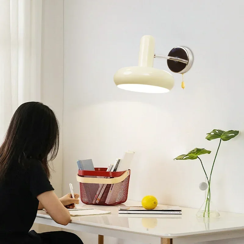 Bedroom Bedside Wall lamp LED E27 bulbs Living room Wall lamp Cream style Nordic Creative retractable study reading rocker lamp