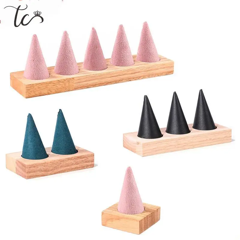 Conical Ring Display Stand Solid Wood Simple Pointed Finger Stand Jewelry Stand Ring Support 5 Finger Ring Display Plate