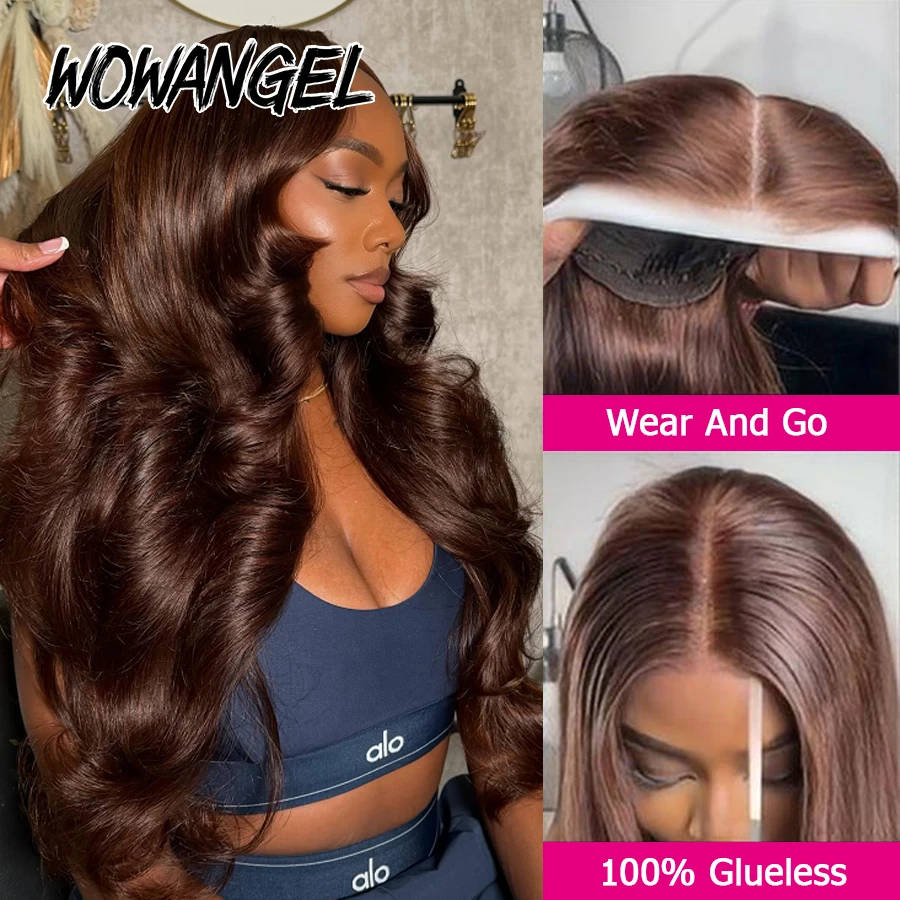 Wow Angel 5x5 HD Lace Closure Perücken Schokoladenbraun Body Wave Echthaarperücken Hautähnliche Klebefreie Perücken für Frauen Fertig zum Tragen – Detail 5
