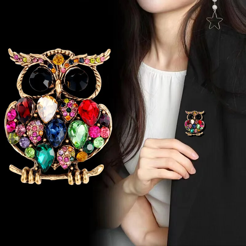 

New light luxury rhinestone bling cute diamond inlaid retro pin suit cheongsam accessories owl brooch