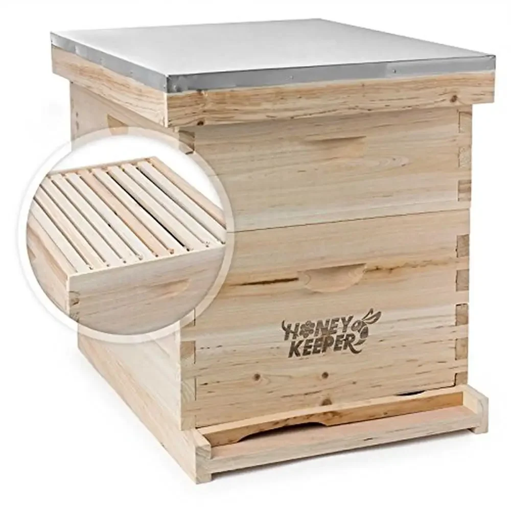 

20 Frame Langstroth Beehive Kit with Metal Roof Complete Beekeeping Box Set 10 Deep and 10 Medium Frames Telescoping Cover and