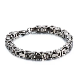 Punk Heavy Byzantine Chain Men's Bracelet Solid Thick Metal Stainless Steel Cubic Link Chain Chunky Gothic Rock Wristband