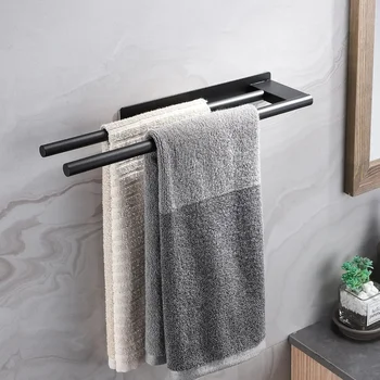 Stainless Steel Towel Bar Home Double-pole Paper Roll Rack Towel Rack Bathroom Kitchen Storage Rack Single-pole Towel Bar Set 1
