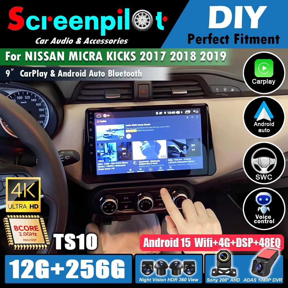 Radio Multimedia para Auto con Android 16 para NISSAN MICRA KICKS 2017 2018 2019, Reproductor de Video, GPS, Navegación, WIFI 4G, Sin Pantalla Táctil 2Din