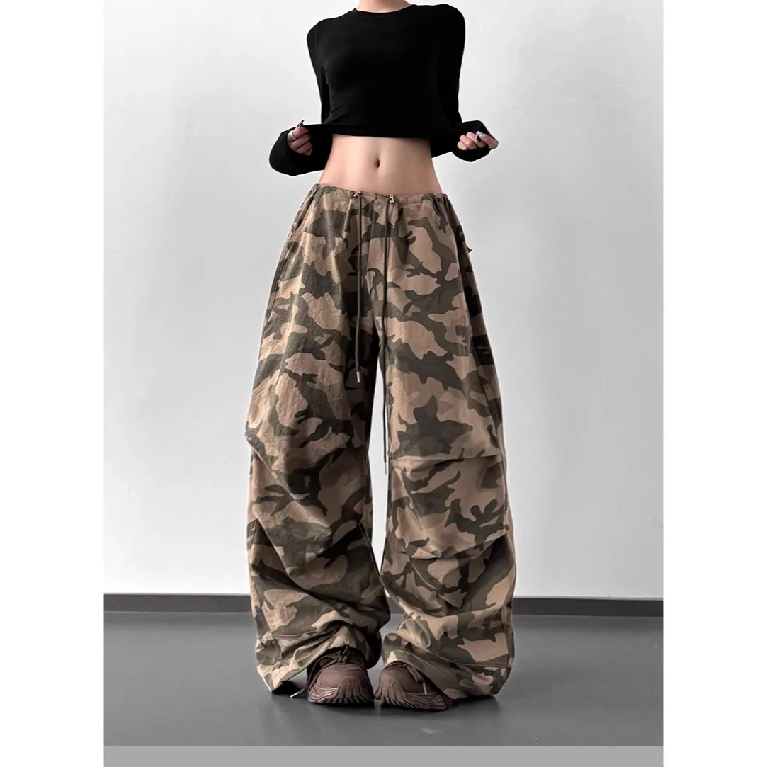 Trendy Camouflage Wide Leg Pants New High Waisted Summer Pants Unisex Loose Fit Casual Streetwea