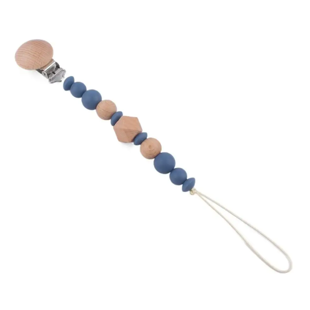 Dummy Clips Pacifier Holder Clips Octagonal Space Beads Wood Baby Pacifier Chain Nipple Holder Clips Soother Holder