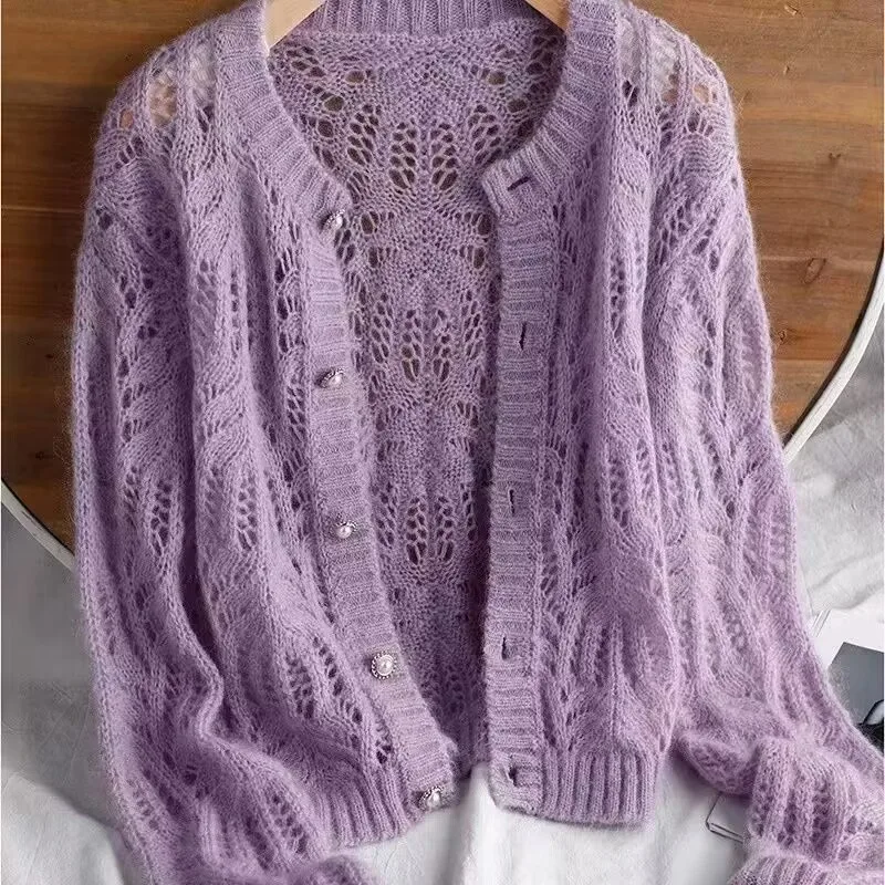 Spring Women\'s Soft And Hollow Knitted Cardigan Thin Sweater