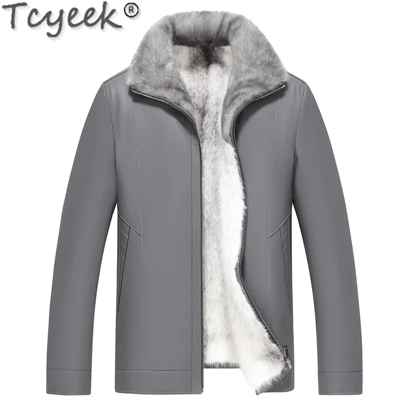 Tcyeek Natural Cross Mink Fur Coat Winter Man Clothes Cowhide Genuine Leather Jacket Men Warm Real Fur Coats 2024 Куртка Мужская