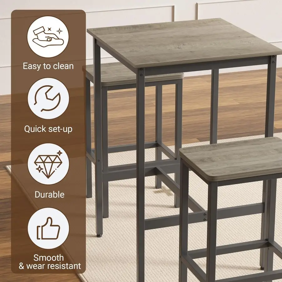 طقم طاولة بار طويلة مع مقاعد بار، ومجموعات طاولة طعام وكرسي، وطاولة قهوة صناعية طويلة وكرسي خلفي للمطبخ والمعيشة