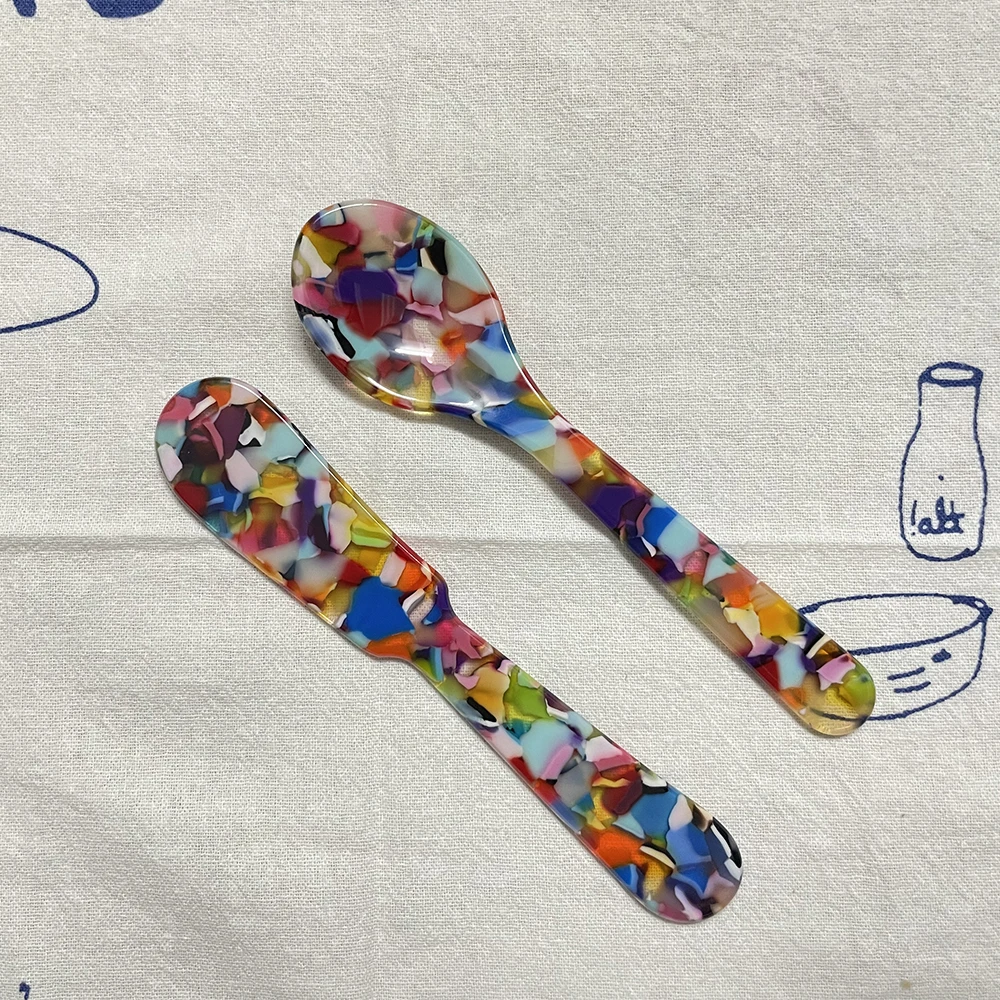 Colorful Acrylic Caviar Ice Spoons Reusable Food Grade Cream Coffee Dessert Stirring Teaspoons Kitchen Tableware Craft Tool