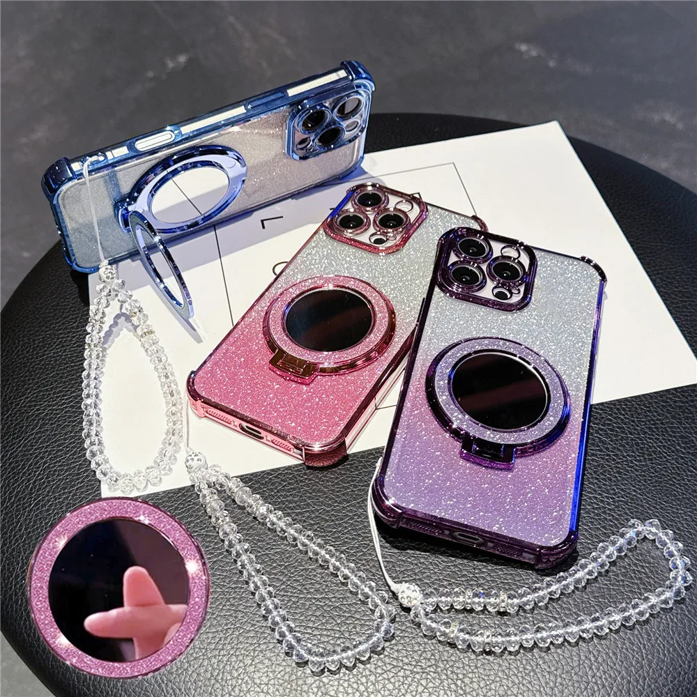 Crystal Bracelet Shockproof Plating Case For Samsung A16 A06 A36 A15 A25 A35 A55 A05S A14 A34 A54 Mirror Magnetic Holder Cover