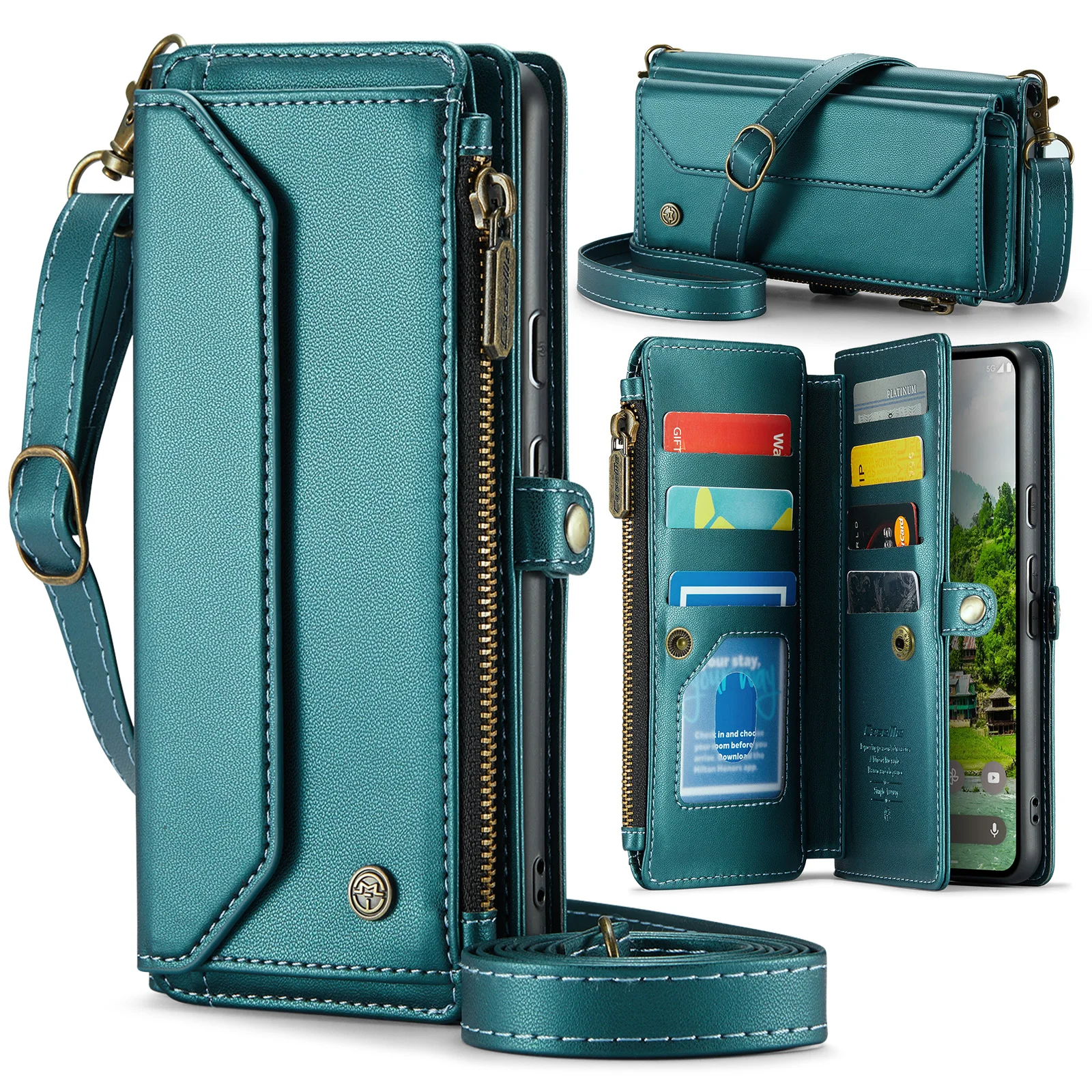 بولي TPU الجانب مشبك حزام الكتف المغناطيسي حقيبة الهاتف آيفون 13 14 15 16 برو ماكس زائد العديد من فتحة للبطاقات الوقاية من السقوط جراب هاتف #5