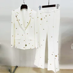 Goio capispalla da donna formale decorazione in metallo due pezzi un bottone bavero manica lunga giacca blazer pantaloni lunghi a vita alta