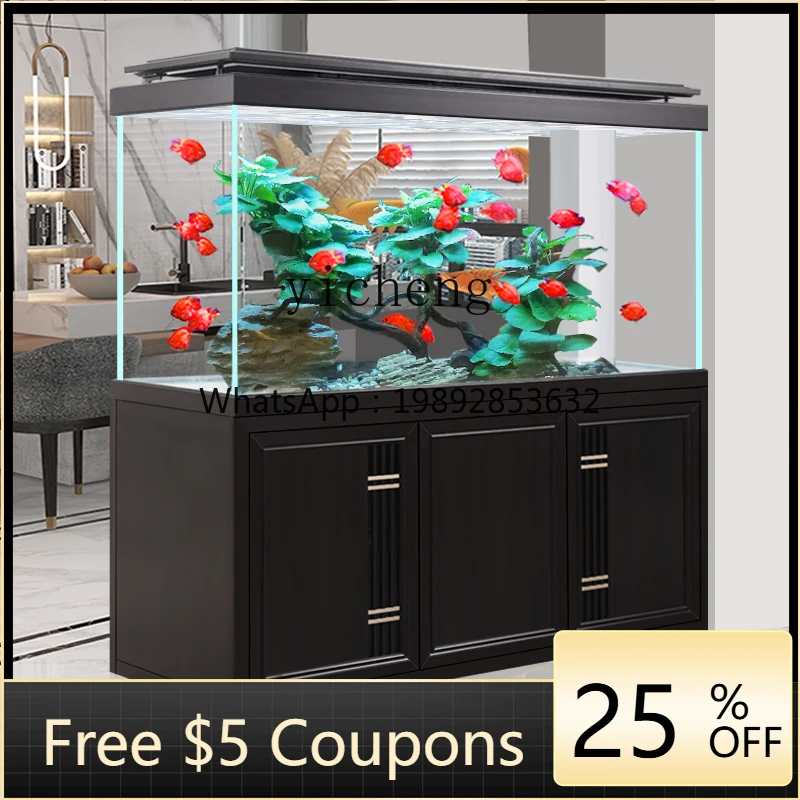 

YGG living room large floor-to-ceiling household bottom filter ultra-white aquarium entrance screen partition cabinet