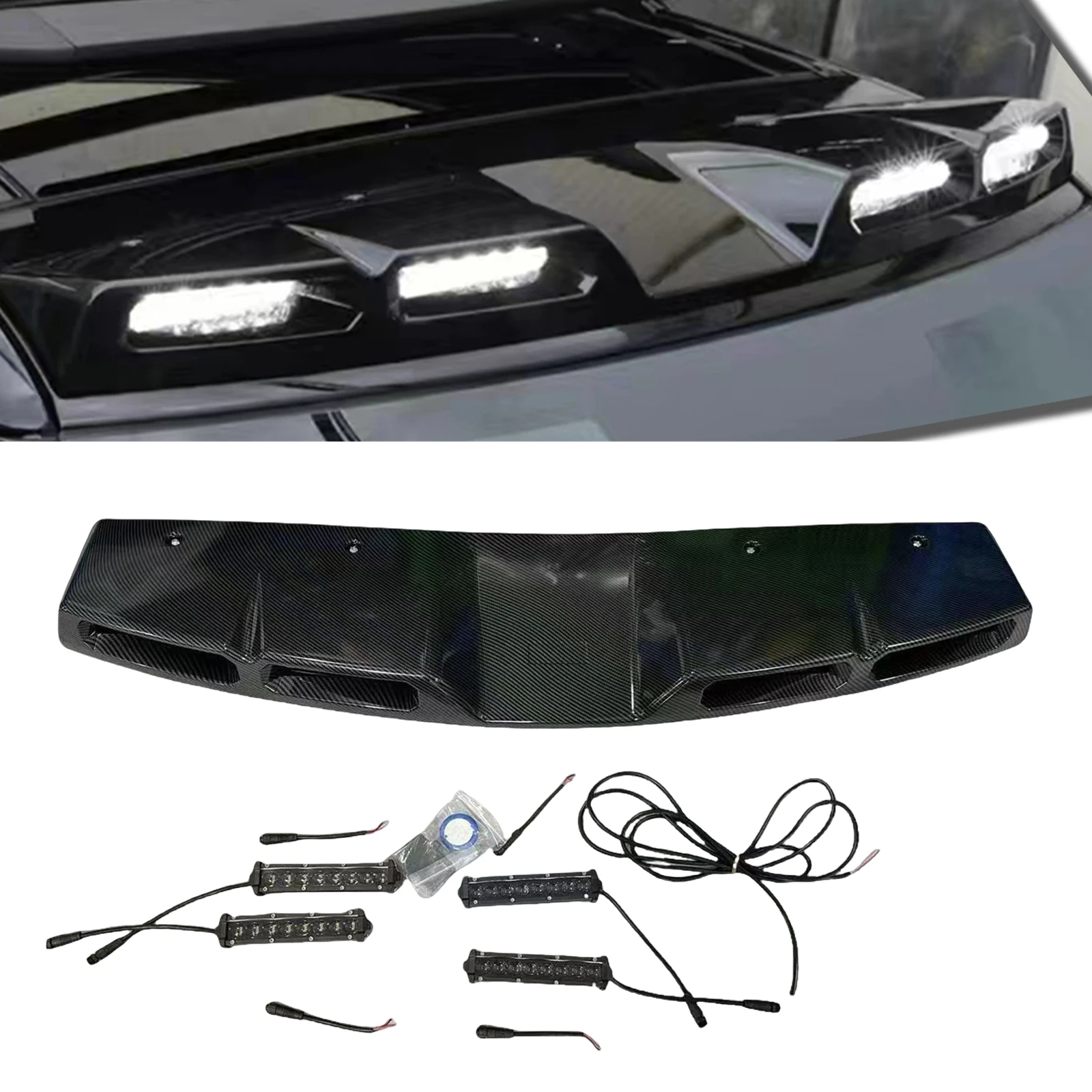 Front Upper Roof Spoiler Wing With Dome Light Bar DRL 4PCS LED Daytime Running Lamp For Land Rover Defender 90 110 130 2020-2024