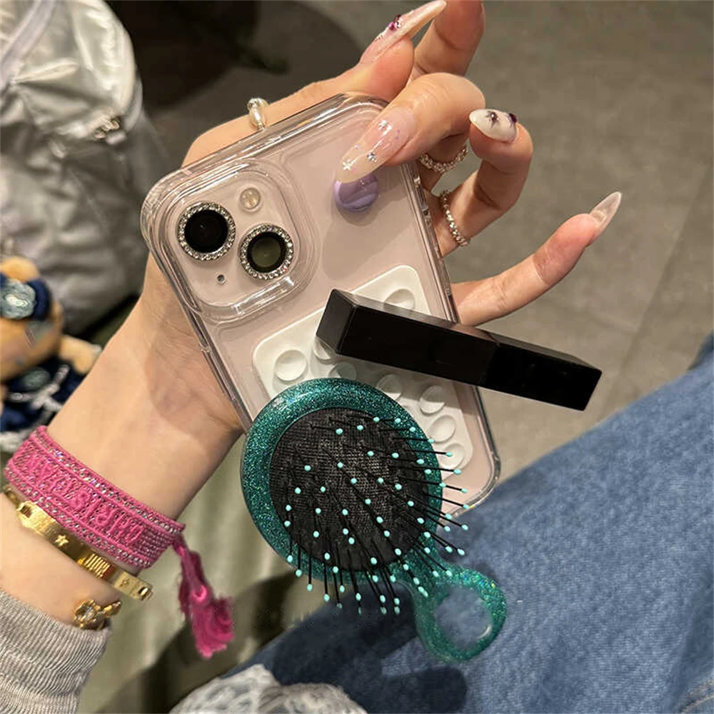 Coloful Funny Suction Cup Transparent Case For iPhone 16 15 14 13 12 Pro Max 11 Stylish Aesthetic Shockproof Soft Cover Funda