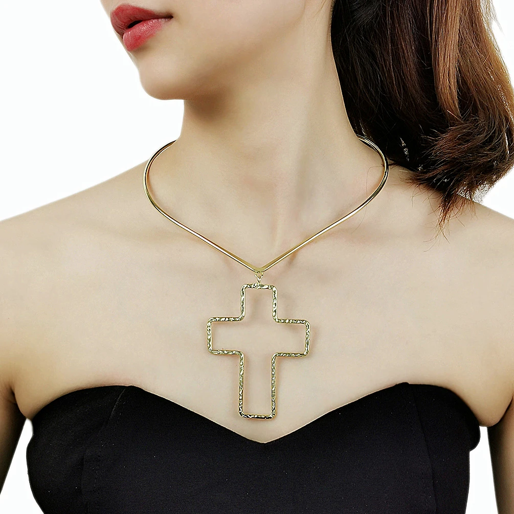 Big Cross Necklaces & Pendants Metal Torques Collar Choker For Women Punk Alloy Statement Necklace Fashion Jewelry New MANILAI