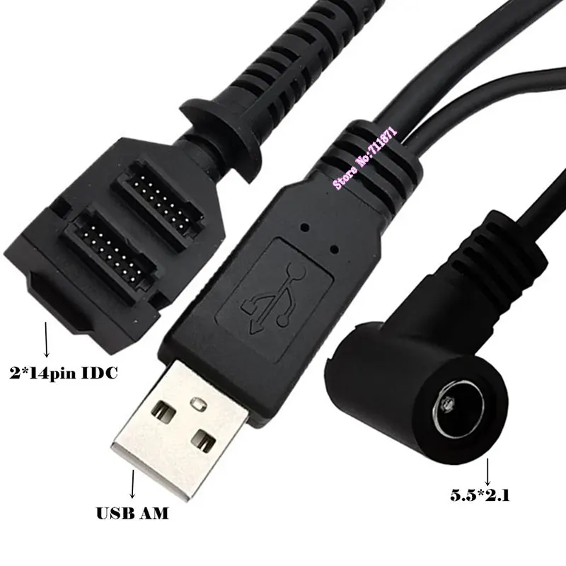 Double 14Pin IDC to Usb DC 5.5*2.1 charging Power Line Cord For Verifone scanning Cable Vx805 Vx820 2 Two 14Needle IDC to Usb DC