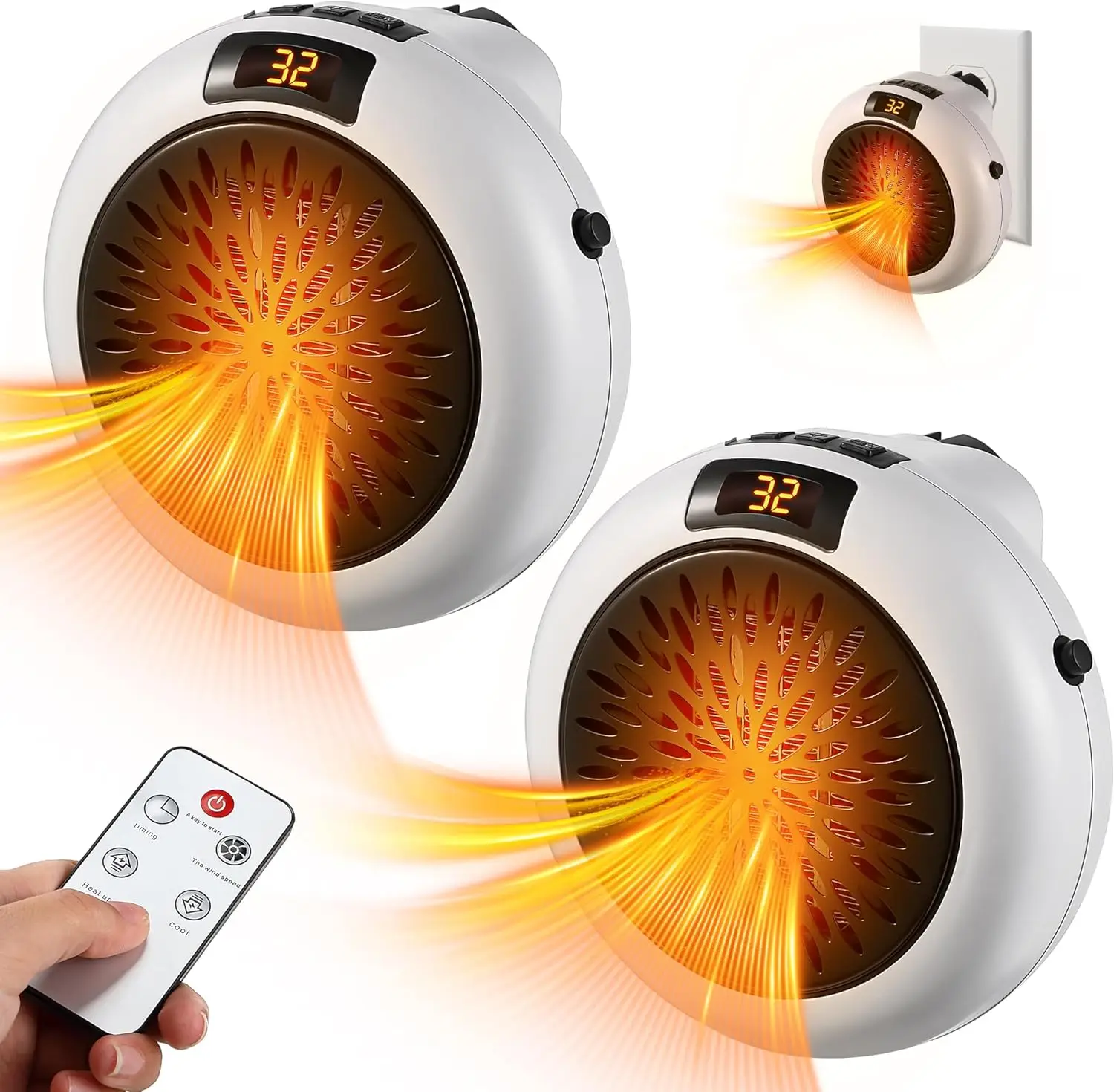 

Портативный обогреватель мощностью 500 Вт, 2 шт., регулируемый термостат и таймер, защита от перегрева, светодиодный дисплей, тихий внутренний обогреватель для офиса