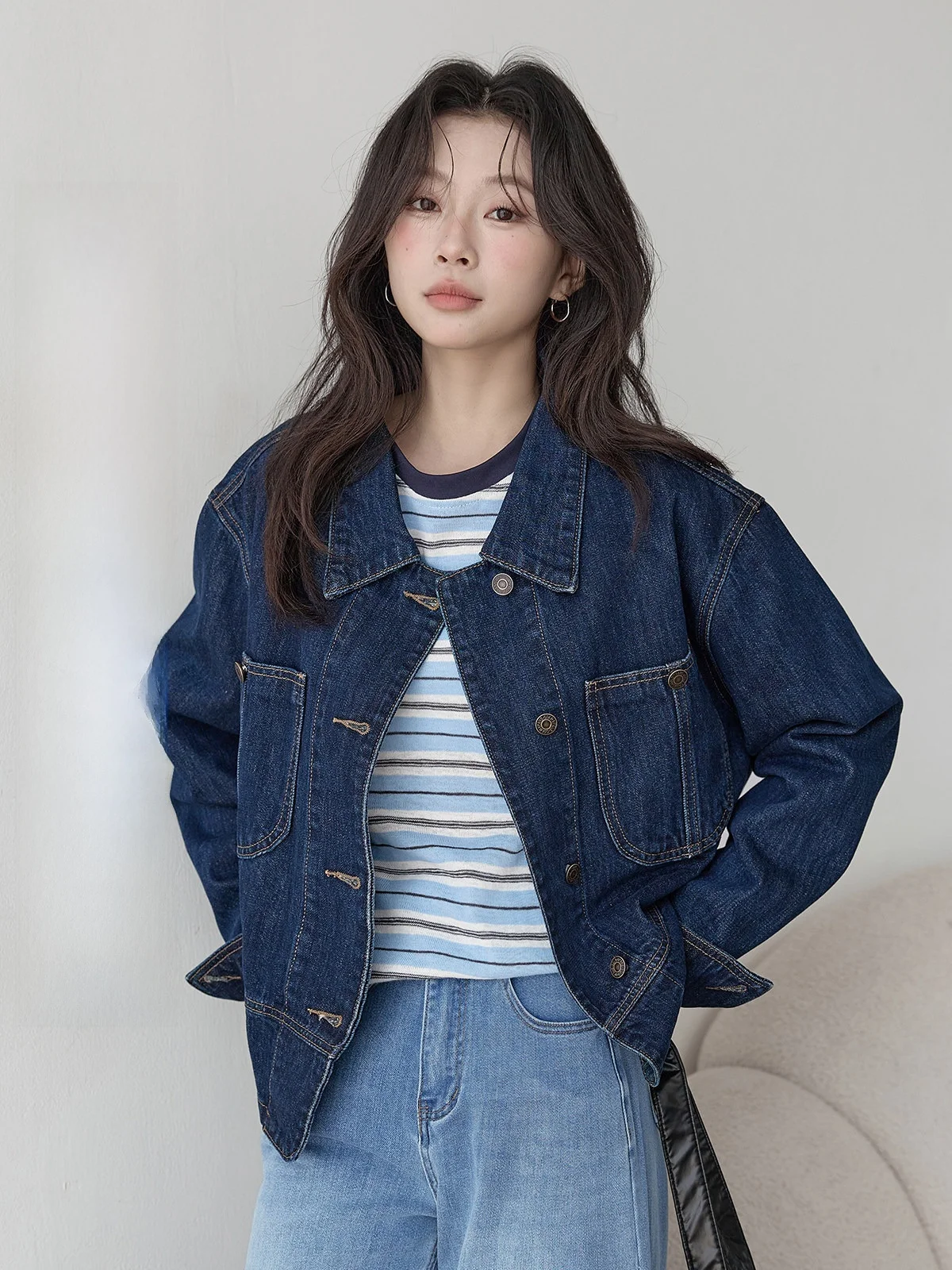 

Ele Deep Blue Denim Jaet Women's Spring 2026 New Sle Versatile Slimming Faionable Top HuiXi Ding Series