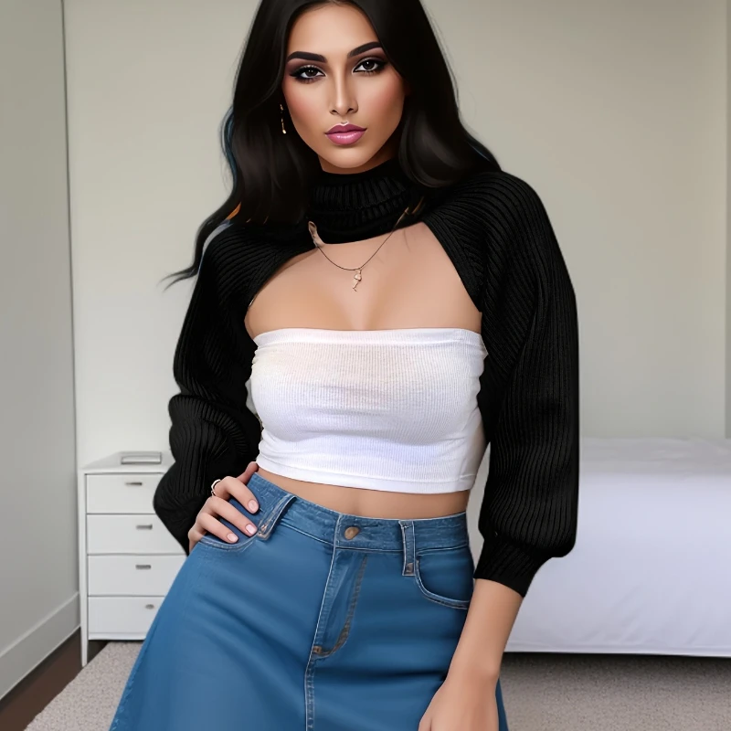 

Autumn and Winter New Women's Turtleneck Long-sleeved Sweater Y2k Solid Color Fashion Knitwear Pullover Shirt Women's Clothing