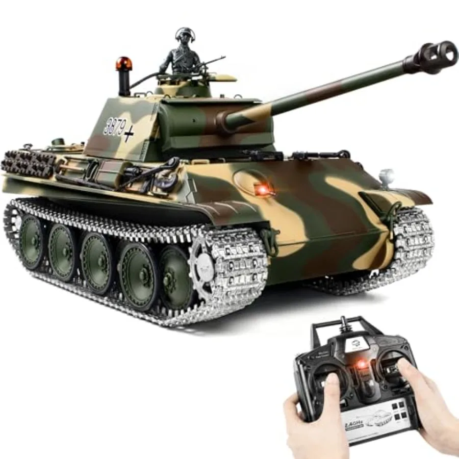 

1/16 RC Tank Heng Long German Panther Type G Боевая игрушка с дымовыми звуковыми огнями 2,4G Пульт дистанционного управления Металлические гусеницы Модернизированный натяжной ролик