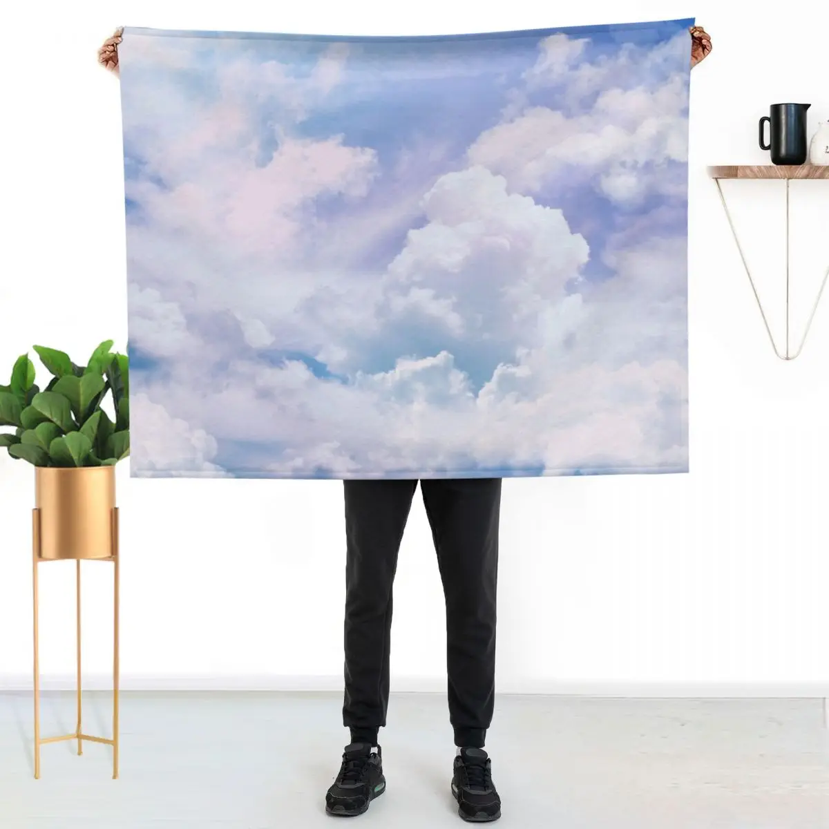 Flying, clouds, beautiful blue sky Throw Blanket couch cozy soft plush fuzzy picnic outdoor blanket