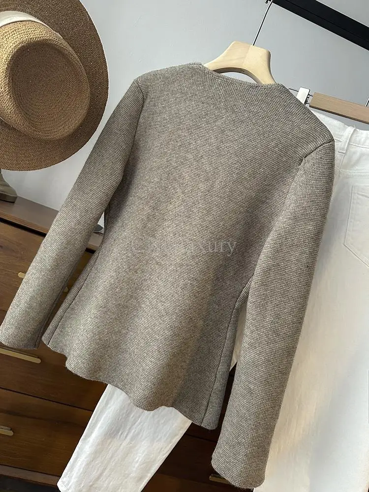 CNlalaxury 2023 Autumn Winter Women New Solid Color Cardigan Sweater Simplicity Versatile Fashion Button V-neck Loose Tops Coat