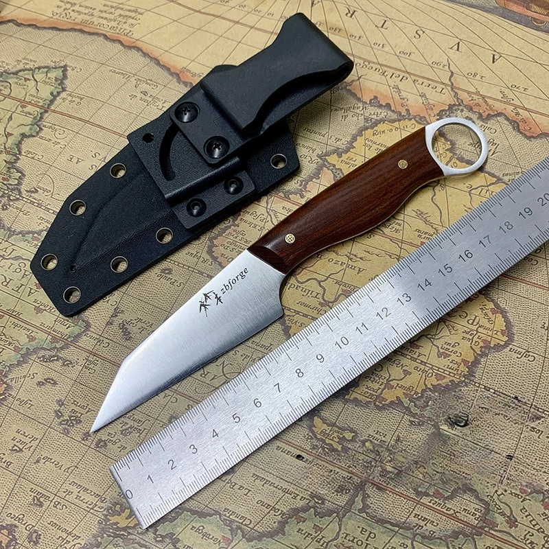 

RHON 3.75inch Forged Japanese Tamahagane Fixed Blade Knife Outdoor BBQ Slicing Camping Straight Knives Kydex Sheath Protecter