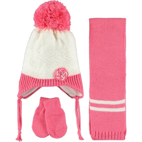 Kitti Baby Girl Scarf Beanie Gloves Set 0-18 Month Grenadine red