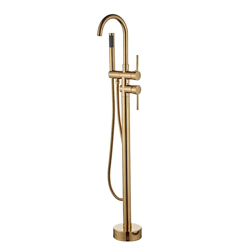 

Brass Luxury Rose Golden Color Hot Cold Folding Bathtub Tap Floor Mounted Filter Freestanding Bathtub Faucet With Hand Shower