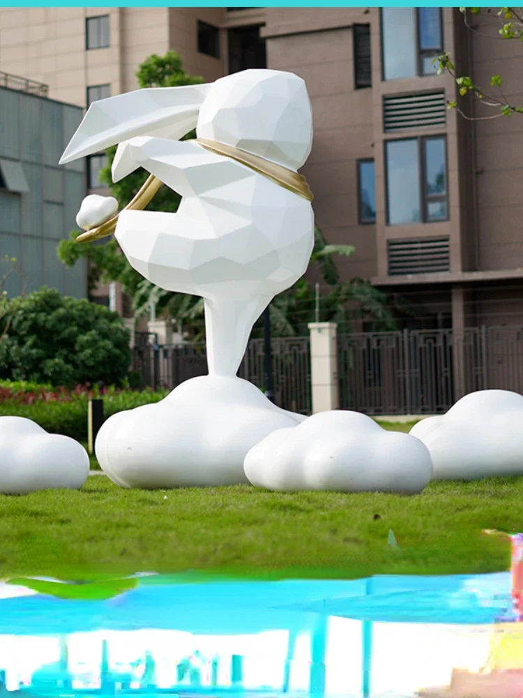 

Cartoon Cloud Block Surface Rabbit FRP Decoration Outdoor Community Lawn Decoration