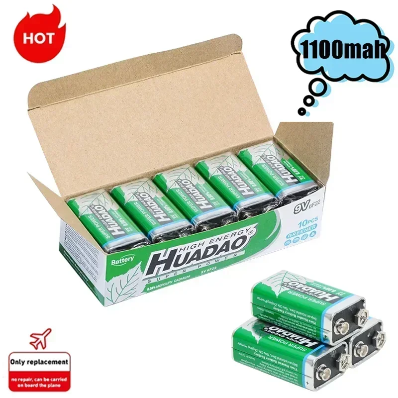 1-10pcs Disposable 9 Volt Battery 9V Battery Multimeter Alarm Microphone 6F22 Carbon Dry Batteries 1100mah for KTV Toy