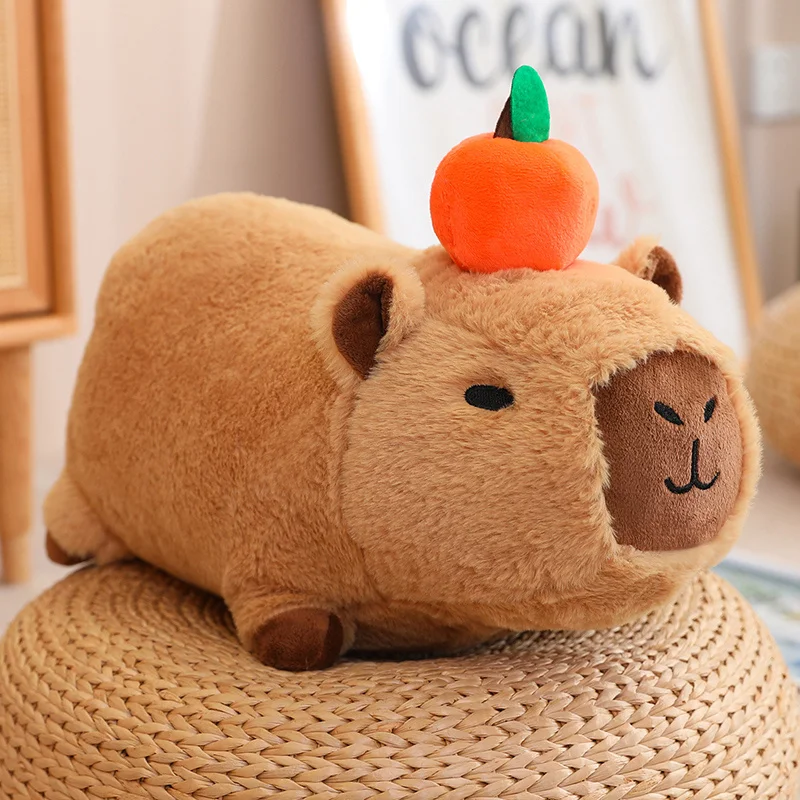 Capybara Plush Toy Simulation Capibara with Fruits Fluffy Doll Stuffed Animals Bubble Pendant Funny Kids Gift for Christmas