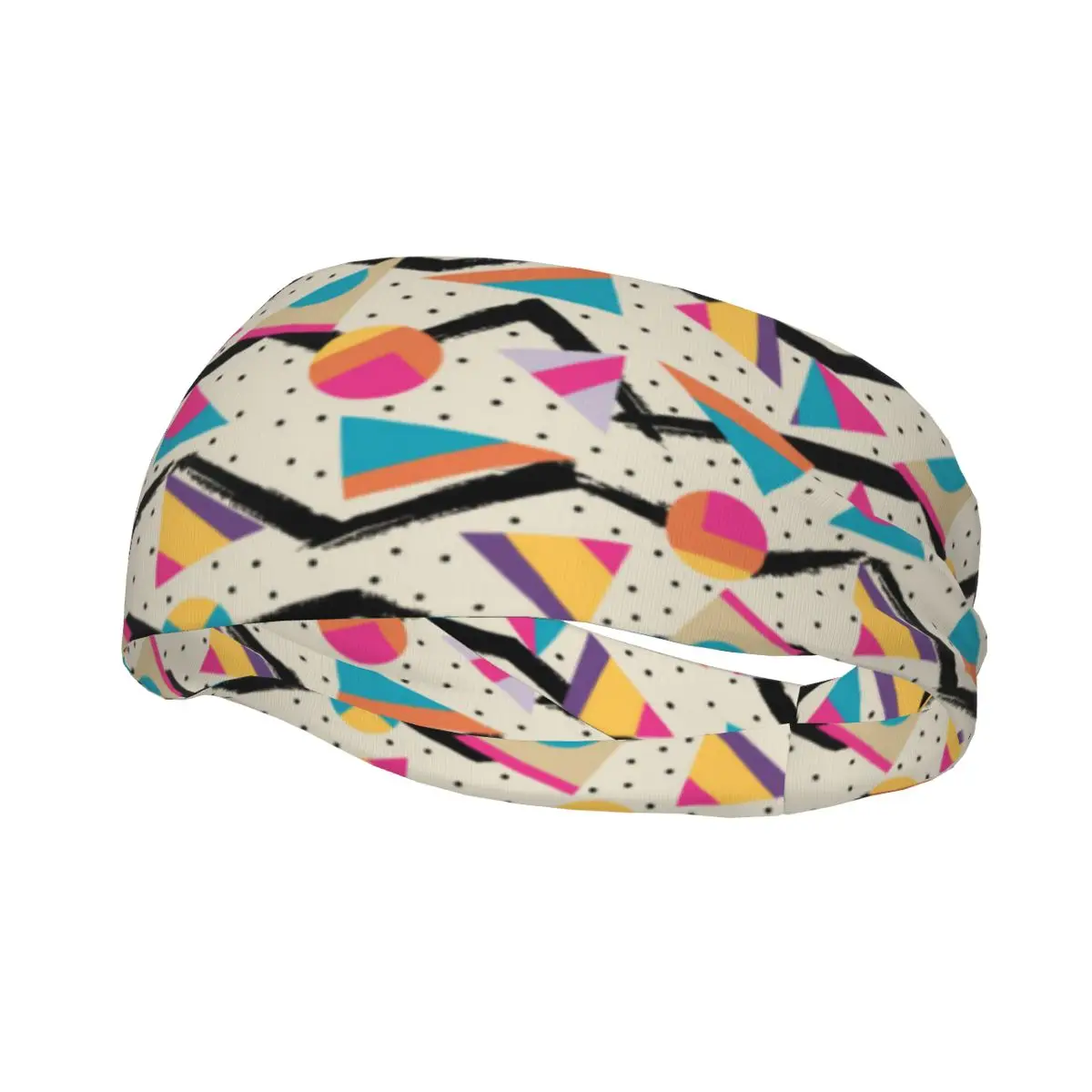 Sports Headband Elastic Sweatband Retro Vintage 80s Memphis Fashion Style Pattern Yoga Running Basketball Decor Hair Band