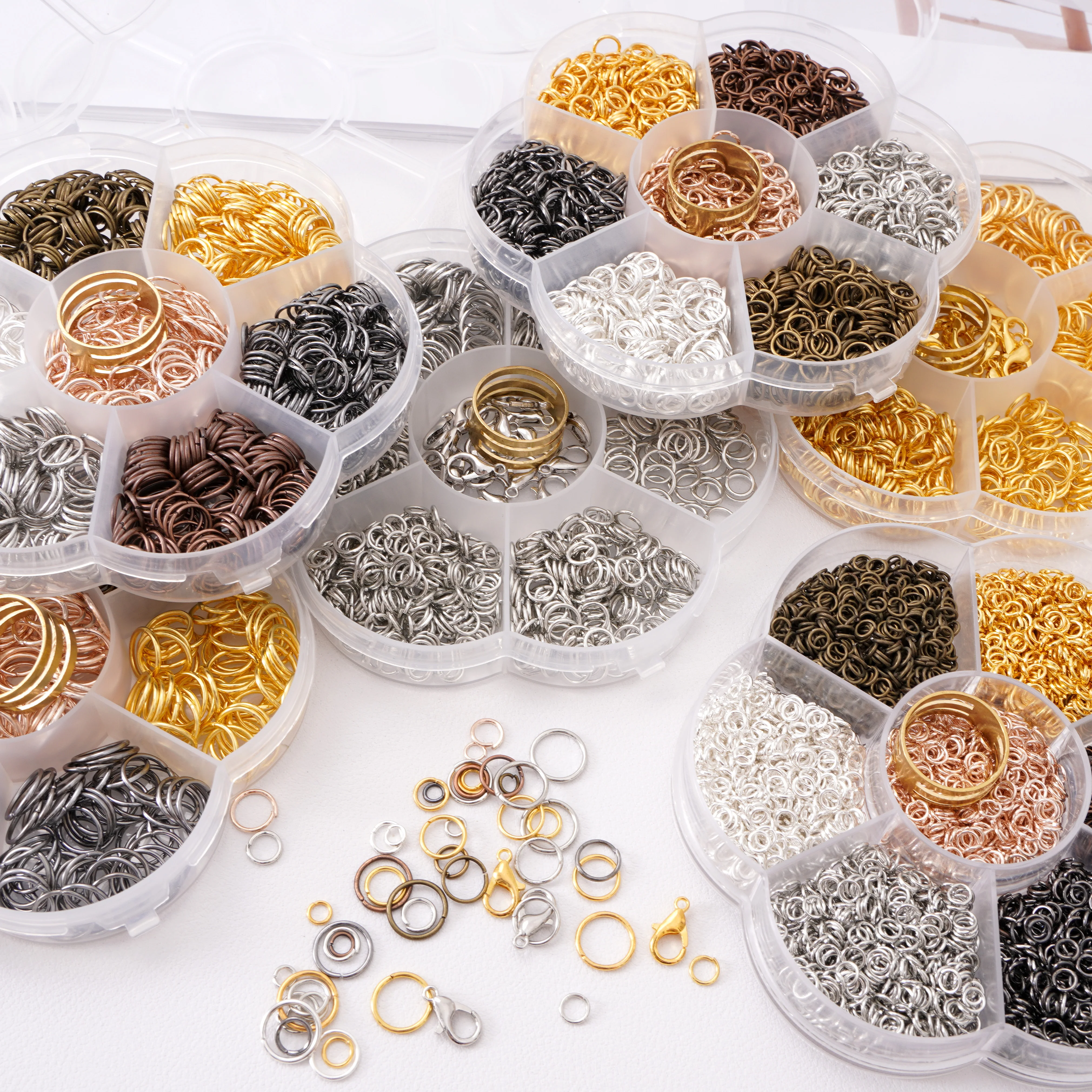 6/7 Grids Set lobster clasp Open Split Jump Rings Settings Craft Beading DIY Jewelry Findings Kit Mixed Size Making Accessories