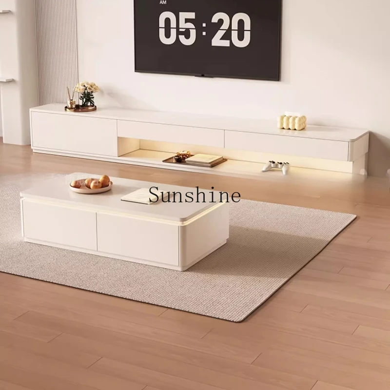 

Cream style TV, floor-to-ceiling home use, light luxury and high-end sense, cabinet coffee table combination