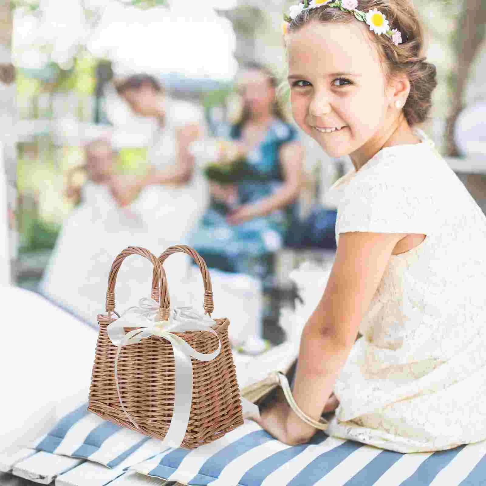 Rattan Flower Basket Packing Delicate Woven Bag Hand Wedding Gift Container Storage Decorative Organizer