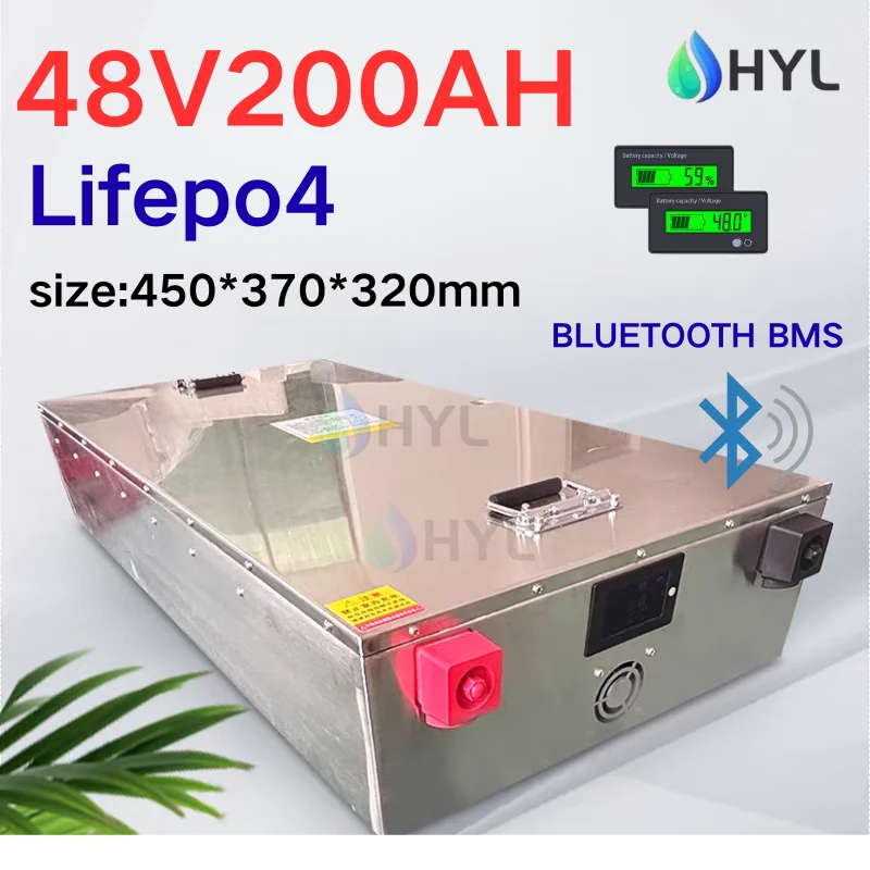 

HYLwaterproof 48V 200AH LiFePO4 аккумулятор глубокого цикла для электрического велосипеда 2500 Вт, электронного скутера, велосипедного инвертора, солнечной энергии + зарядное устройство 5A