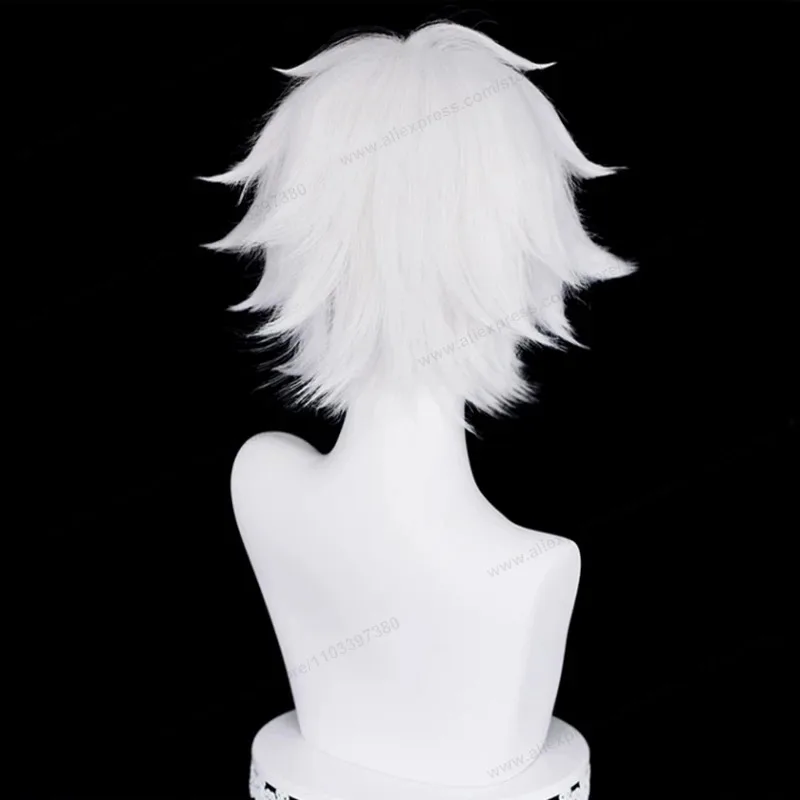 Peluca de Cosplay Lu Guang, 30cm, pelo corto, rizado, plateado, blanco, para hombre, pelucas sintéticas resistentes al calor de Anime, 5;d'2.y;8'