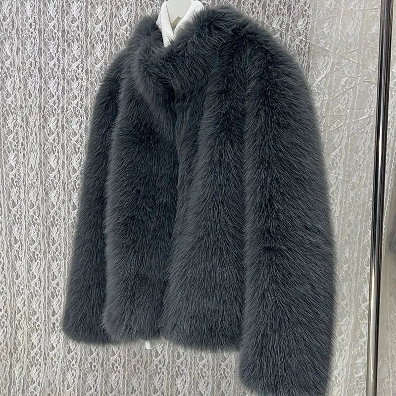 

2025 Fashion Faux Fur Coat Women's Fox Fur Short Jacket Autumn Winter Stand-up Collar Casual Tops Lady Streetwear Fur Outerwear