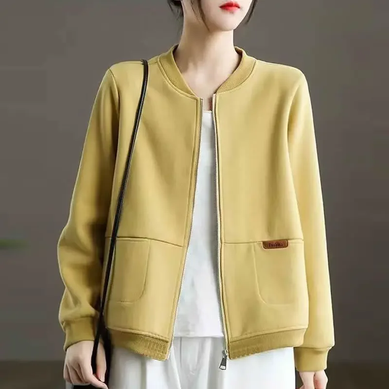 Baseball Aviator Coat Woman Zip-up Loose Plain Pretty Fashion Bomber Jacket for Women Casual New Products Clothing Promotion