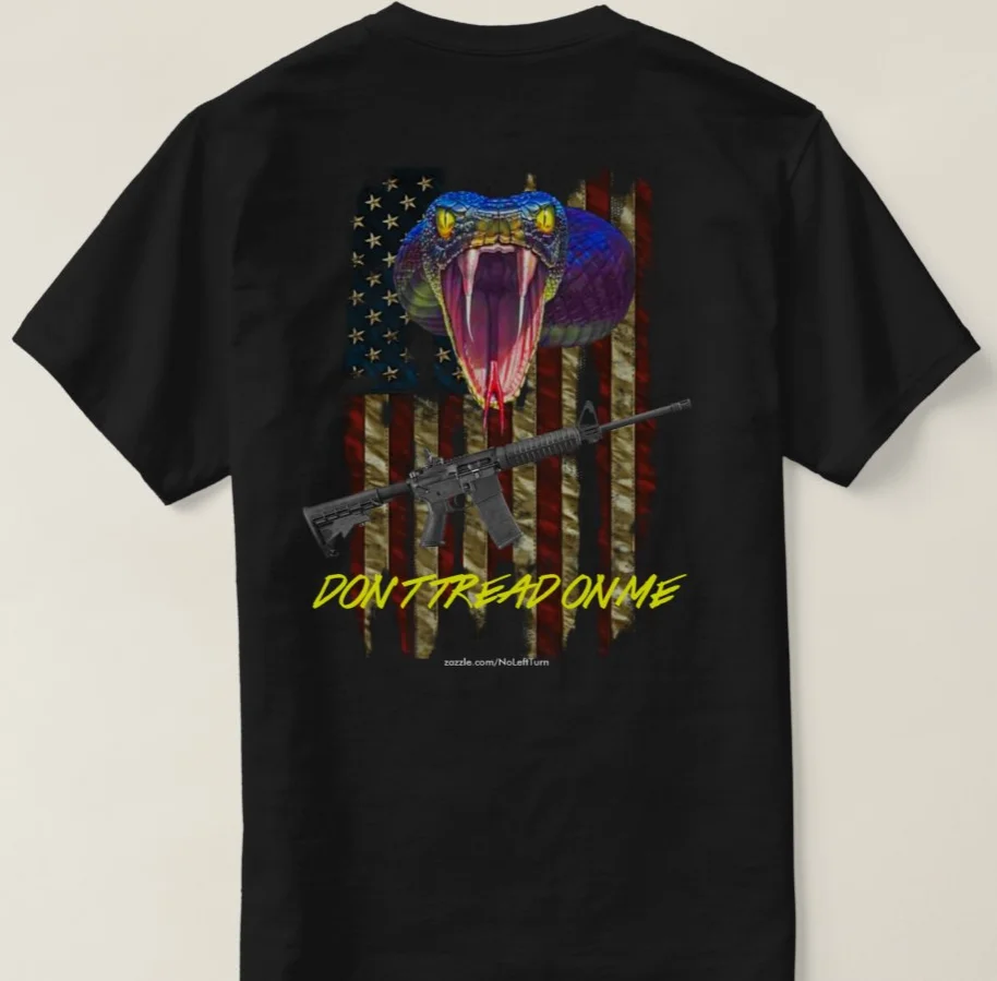 Don't Tread on Me Novelty Rattlesnake AR-15 American Flag T-Shirt 100% Cotton O-Neck Short Sleeve Casual Mens T-shirt Size S-3XL