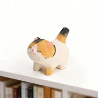 Cute Golden Gradient Cat Figurine Decorative Wooden Ornament Miniature Kitten Home Bedroom Office Desk Decoration Gift Statue 3