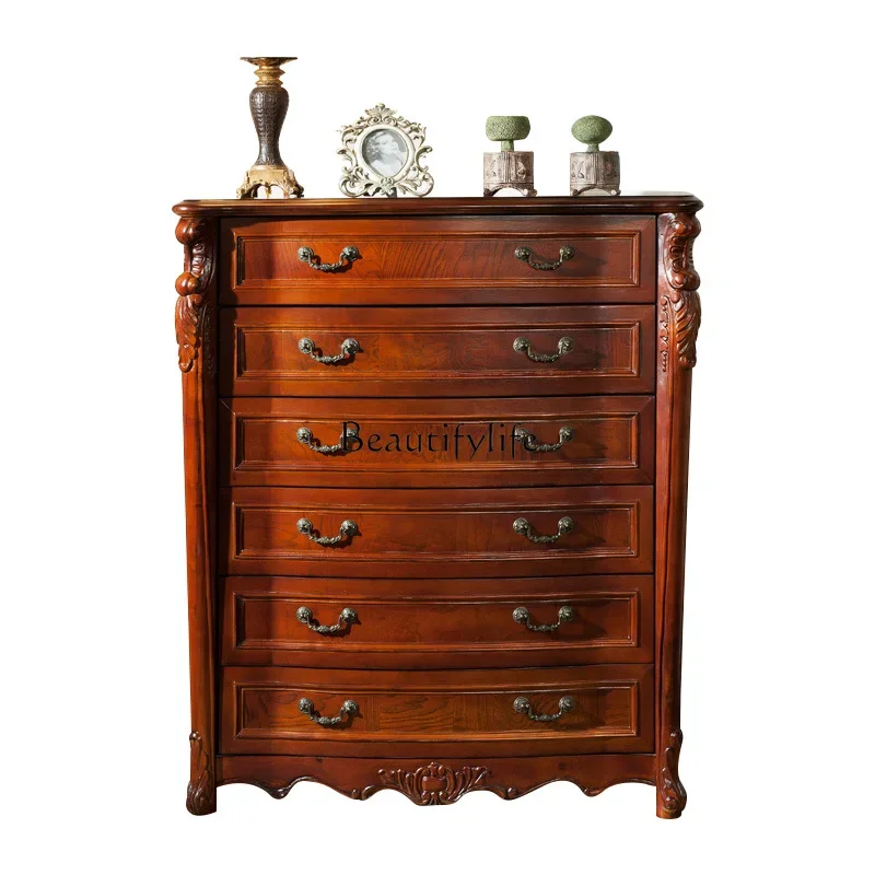 

*American solid wood six-chest cabinet aisle storage European retro bedroom, drawer cabinet storage, simple chest of drawers