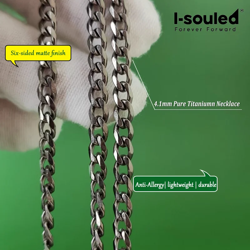 Hypoallergenic Pure Titanium Necklace 4.1mm Six-sided Matte Finish Jewelry Gift for Sensitive Skin