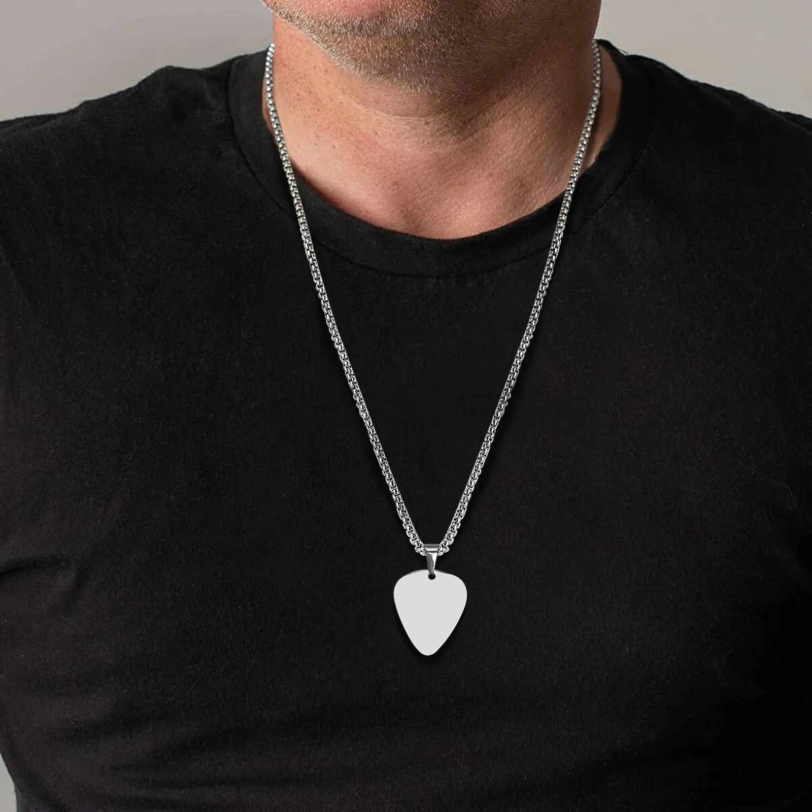 Vnox New Unique Guitar Pick Necklace for Men Boys, Stainless Steel Guitar Picks Pendant Collar to Music-lovers Gifts Jewelry