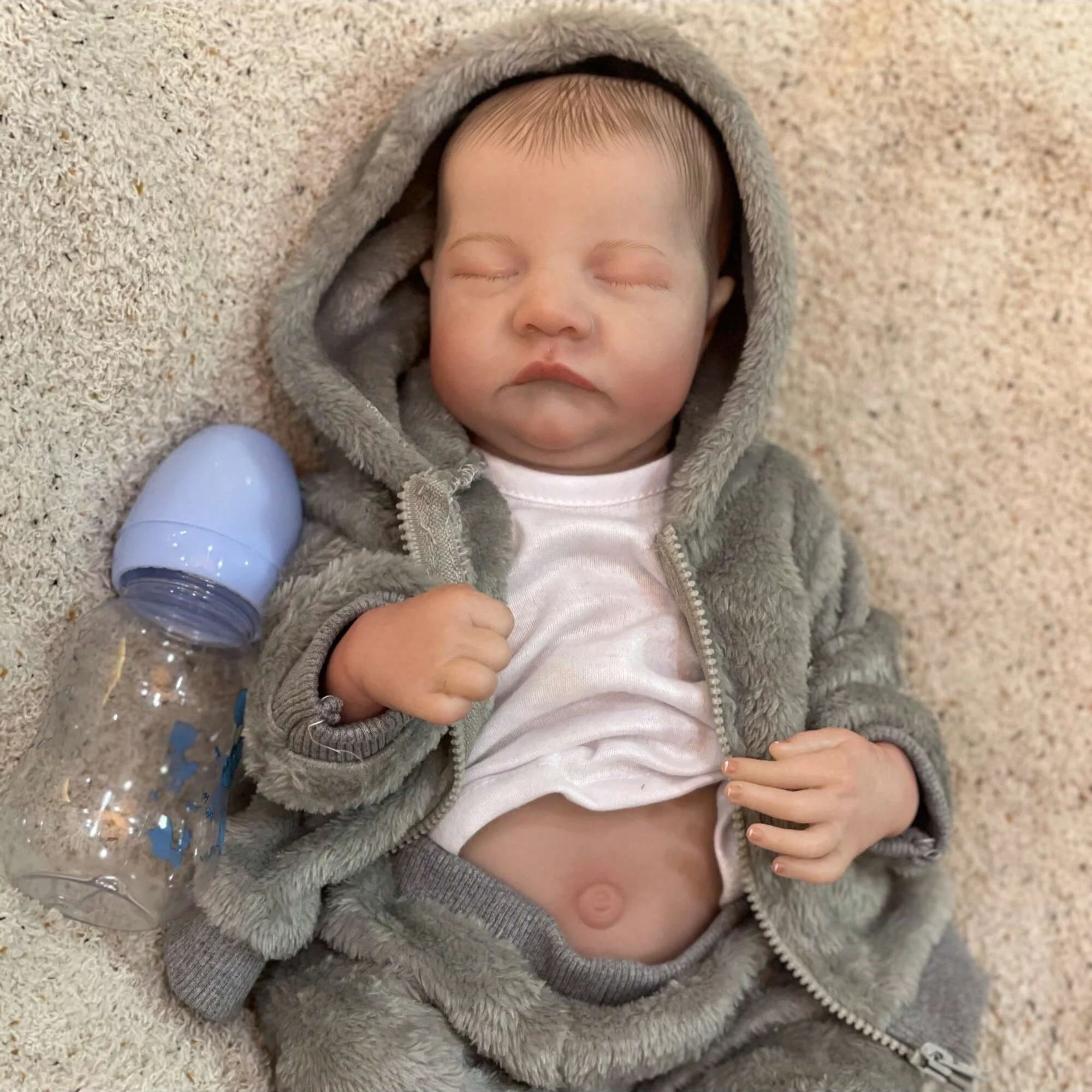 18Inch Sleeping Levi Bebe, Reborn Baby Boy Full Vinyl Doll Lifelike Hand-Painted Hair Newborn Doll Can Take Shower Art Doll Gift