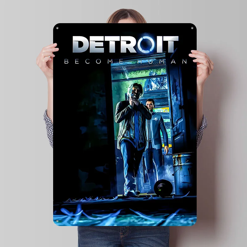 Detroit: Become Human Printed Poster Customized Retro Wall Art Vintage Metal Tin Signs for Bedroom Decoration Gaming House Home